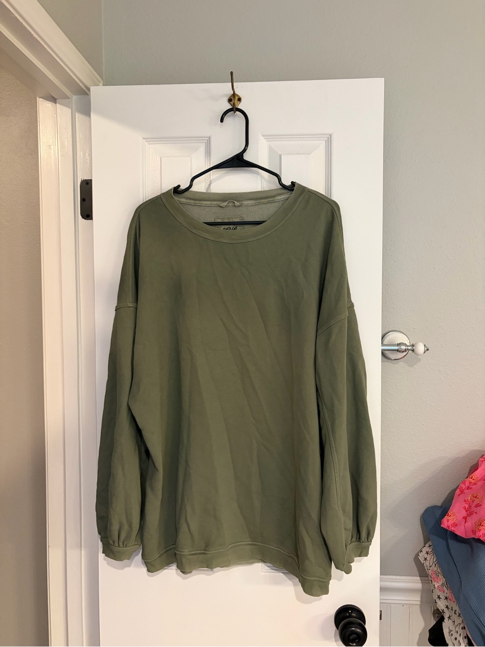 Aerie Olive Green Oversized French Terry Crewneck Sweatshirt L Pullover